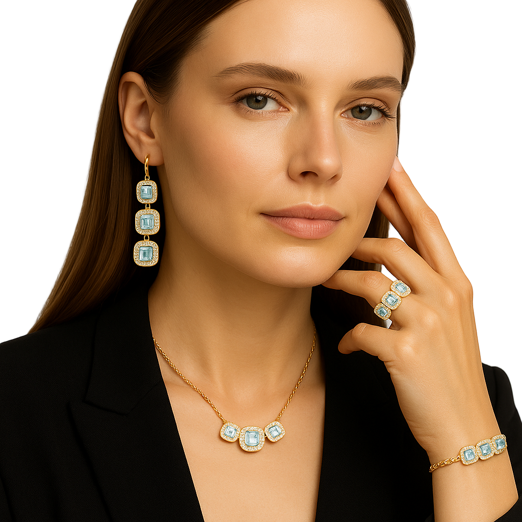 IMPERARI CHROMA – AQUAMARINE JEWELLERY SET YELLOW GOLD